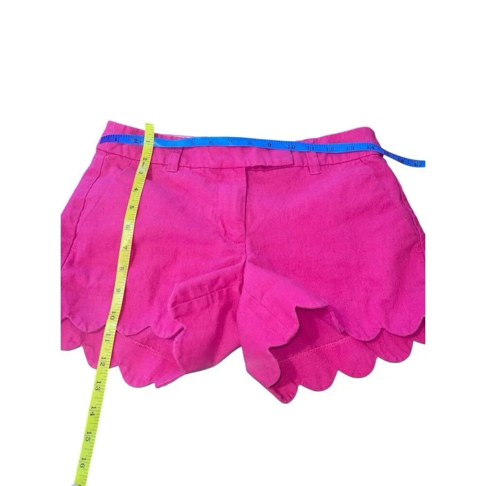 J CREW Women's Size 2 Scallop-Hem Shorts in Begonia Pink Linen Cotton Blend - Picture 3 of 9